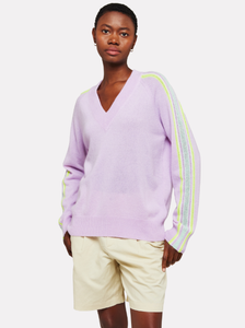 Mesh Stripe Sleeve V-Neck Sweater