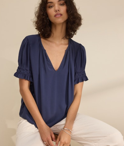 Rayon Challis Elbow Sleeve V-neck