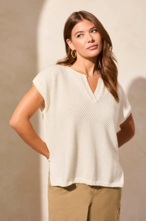 Side-Slit V-Neck Sweater With Extended Shoulders