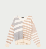 Multi-color striped sweater with V-neck