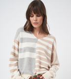 Multi-color striped sweater with V-neck