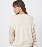 Multi-color striped sweater with V-neck