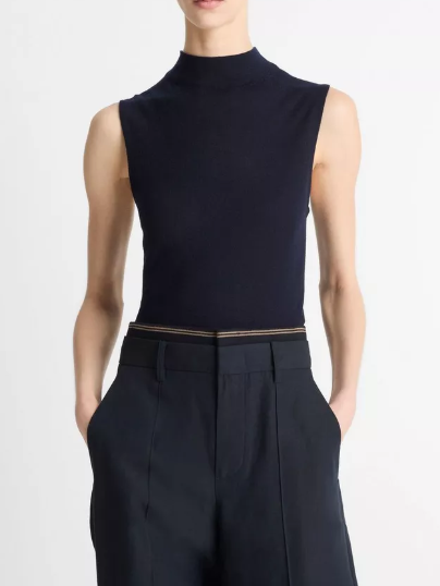 Wool-Blend Sleeveless Mock-Neck Sweater