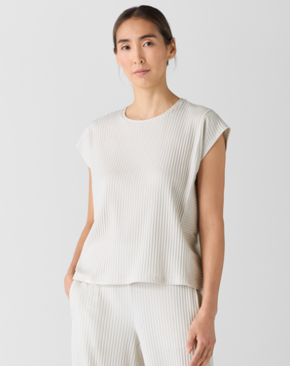 Textured Stretch Rib Round Neck Top