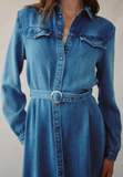 Flap Pocket Belted Shirt Dress