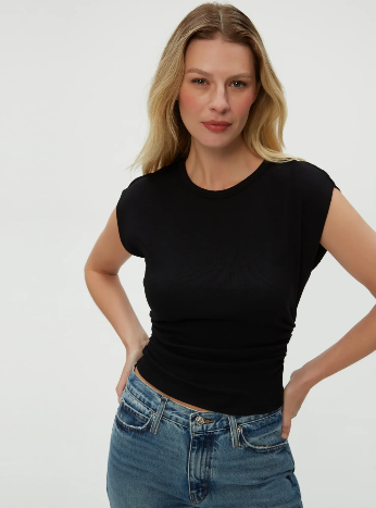 Joni Crew Neck Power Shoulder Top
