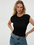 Joni Crew Neck Power Shoulder Top