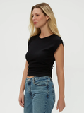 Joni Crew Neck Power Shoulder Top