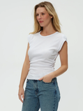 Joni Crew Neck Power Shoulder Top