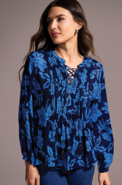 Printed Jacquard Pintuck-Front Blouse