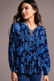 Printed Jacquard Pintuck-Front Blouse