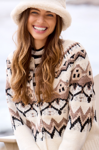 Button Front Intarsia Cardigan