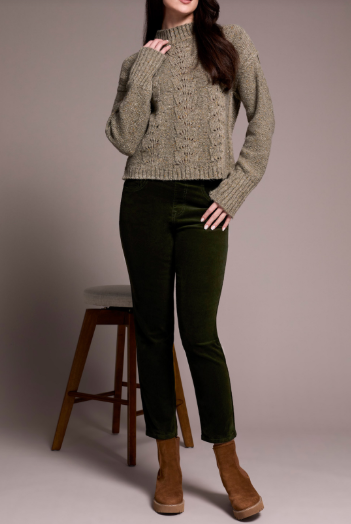 Speckled Yarn Crew Neck Sweater with Puffy Sleeves