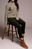 Speckled Yarn Crew Neck Sweater with Puffy Sleeves