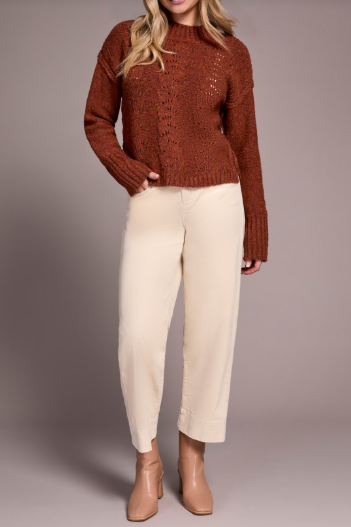 Speckled Yarn Crew Neck Sweater with Puffy Sleeves