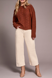Speckled Yarn Crew Neck Sweater with Puffy Sleeves