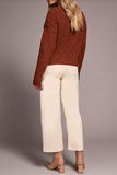 Speckled Yarn Crew Neck Sweater with Puffy Sleeves