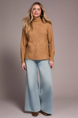 Long Puff Sleeve Mock Neck Sweater