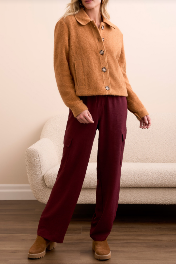 Eyelash Knit Boucle Button Front Jacket