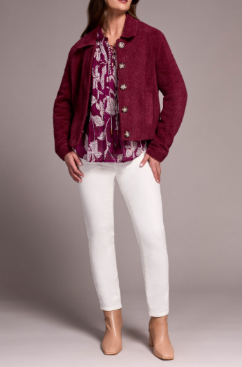 Eyelash Knit Boucle Button Front Jacket