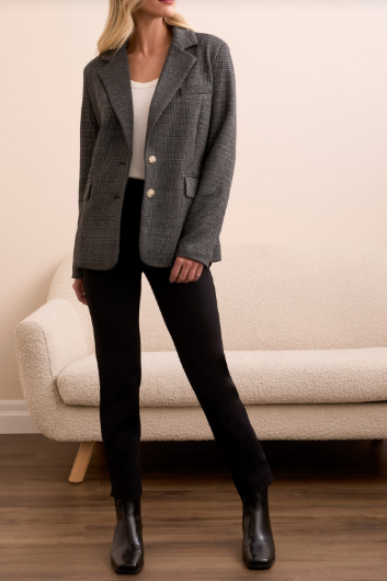 Textured Knit Plaid Blazer