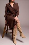 Suede-Like Long Sleeve Shirt Dress