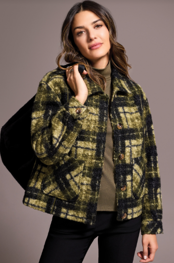 Textured Plaid Short Jacket w/Lining