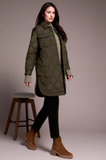 Long Quilted Button-Up Jacket With Pockets