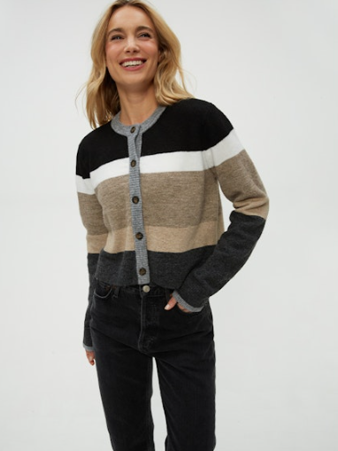 Fiona Stripe Cozy Knit Crew Cardigan