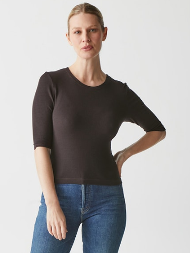 Maeve 2x1 Rib Elbow Sleeve Tee