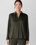Stretch Silk Charmeuse Classic Collar Easy Shirt