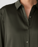 Stretch Silk Charmeuse Classic Collar Easy Shirt