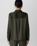 Stretch Silk Charmeuse Classic Collar Easy Shirt