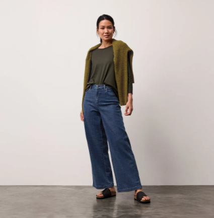 Cotton Stretch Denim Full Length Wide Jean