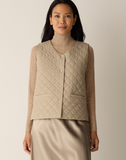 Eggshell Recycled Nylon V-Neck Quilted Vest