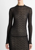 Cotton-Blend Diamond Lace Mock-Neck Long-Sleeve Top