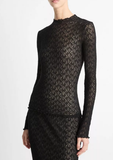 Cotton-Blend Diamond Lace Mock-Neck Long-Sleeve Top