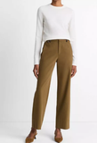 Faux-Leather-Trim Italian Cotton Straight-Leg Pant