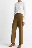 Faux-Leather-Trim Italian Cotton Straight-Leg Pant