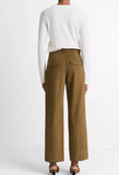 Faux-Leather-Trim Italian Cotton Straight-Leg Pant