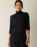 Sheer Cotton Blend Knit Turtleneck Top