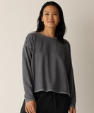 Striped Cozy Brushed Terry Round Neck Cropped Box Top