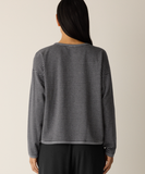 Striped Cozy Brushed Terry Round Neck Cropped Box Top