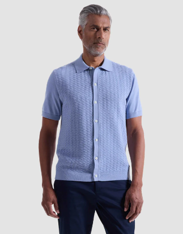 Ladder Stitch Full Button Polo Sweater