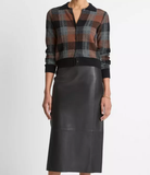 Checked Plaid Cashmere Polo Cardigan