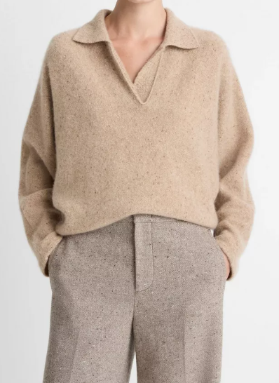 Donegal Plush Cashmere Dolman-Sleeve Polo Sweater