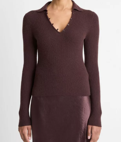 Ribbed Cashmere-Silk Polo Sweater