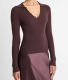 Ribbed Cashmere-Silk Polo Sweater