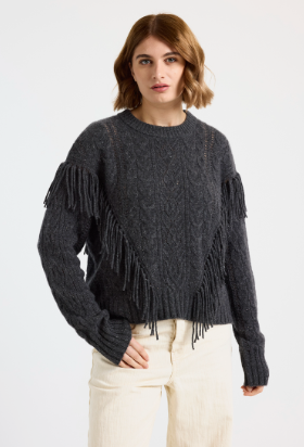 Cashmere Cable Fringe Crew