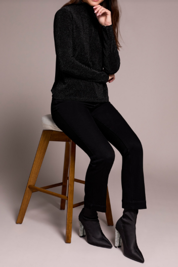 Lurex Stretch Knit Mock Neck